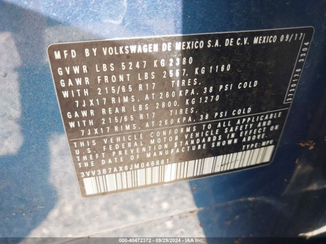 3VV3B7AX6JM046881 Volkswagen Tiguan 2.0t Se/2.0t Sel