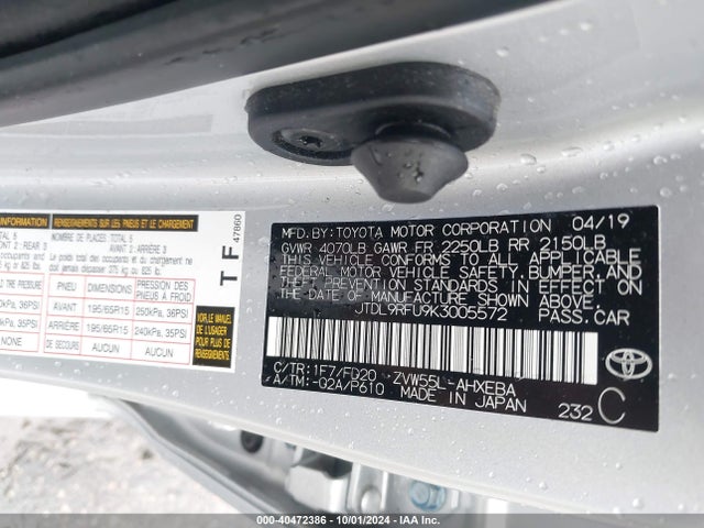 Toyota Prius Le 2019 JTDL9RFU9K3005572 Image 9
