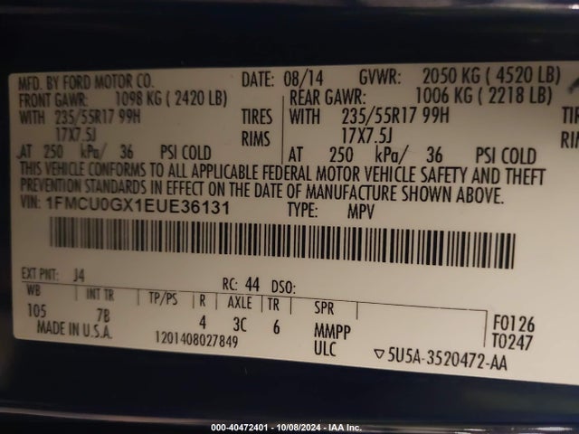 Ford ESCAPE SE 2014 1FMCU0GX1EUE36131 Image 9
