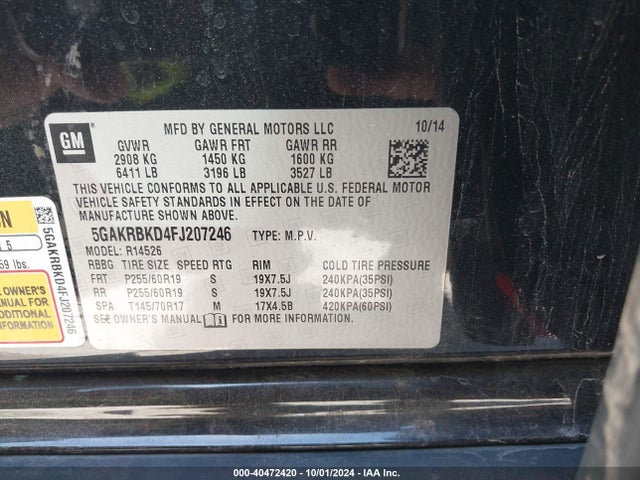 Buick Enclave Leather 2015 5GAKRBKD4FJ207246 Image 9