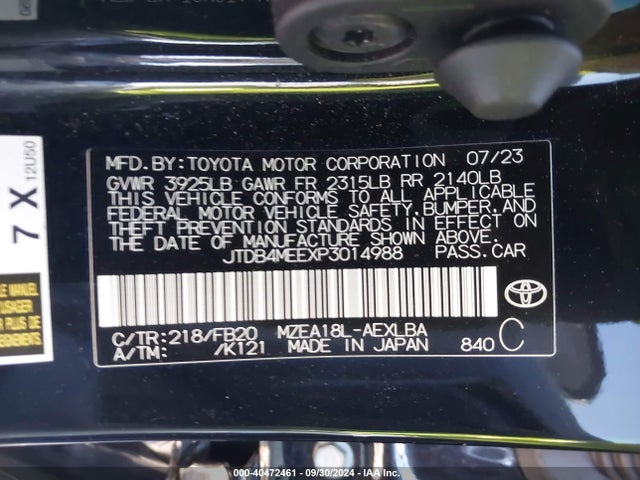 Toyota COROLLA LE 2023 JTDB4MEEXP3014988 Image 9