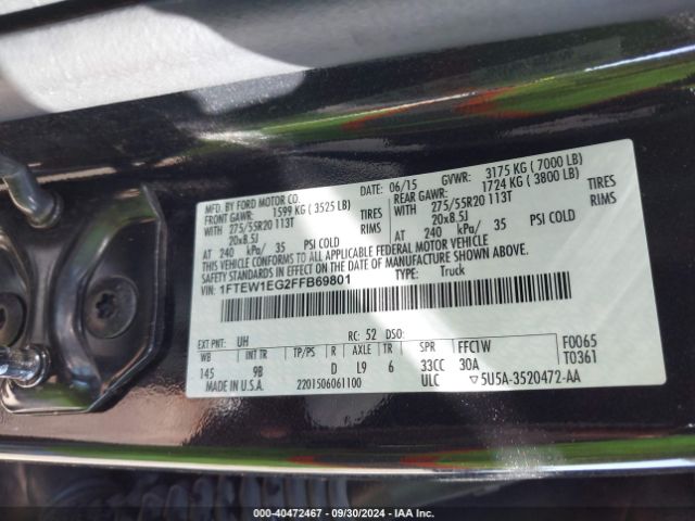 1FTEW1EG2FFB69801 Ford F-150 Platinum