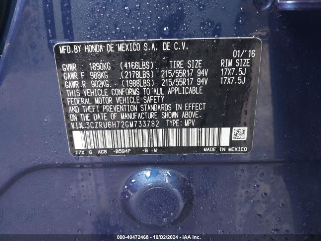 3CZRU6H72GM733782 Honda Hr-v Ex-l