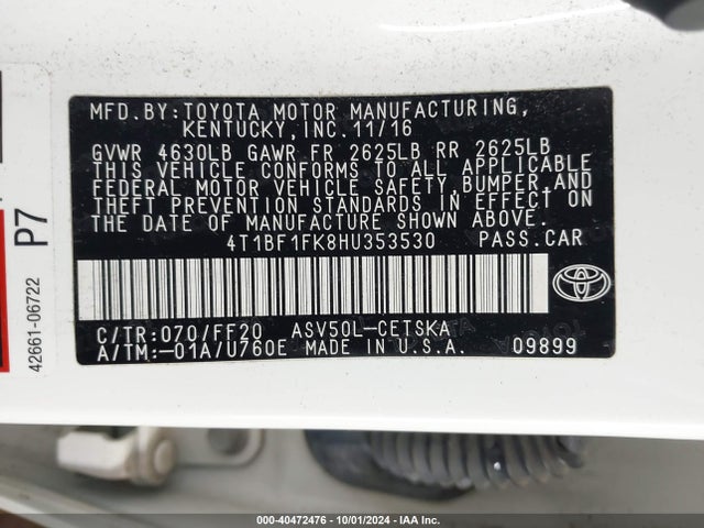 Toyota CAMRY SE 2017 4T1BF1FK8HU353530 Image 9