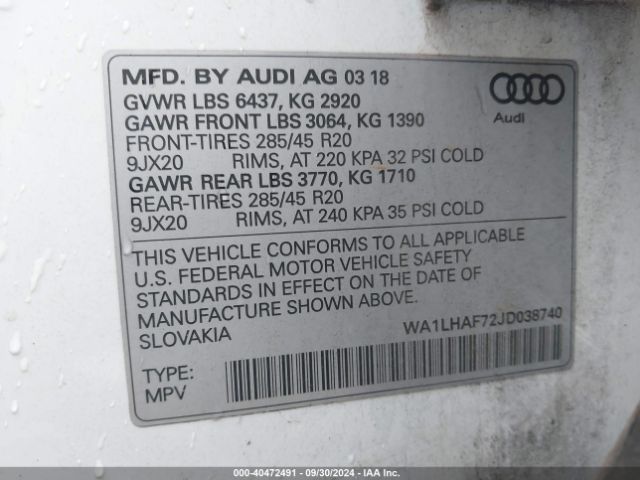 WA1LHAF72JD038740 Audi Q7 2.0t Premium