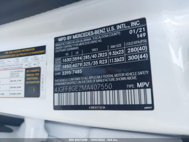 2021 MERCEDES-BENZ GLS 580 4JGFF8GE2MA407550 Photo 8