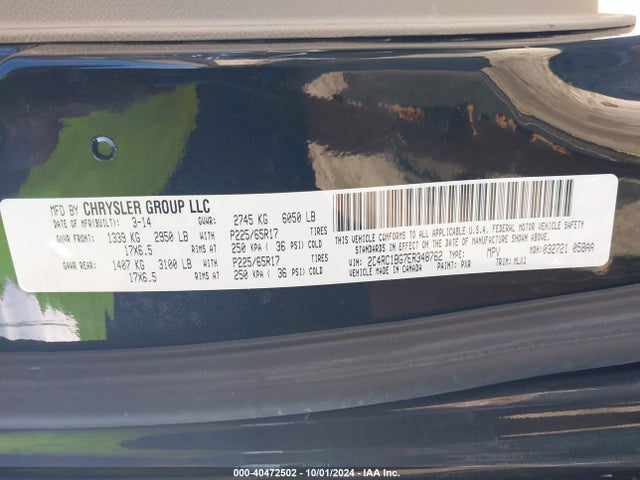 Auction sale of the 2014 Chrysler Town & Country Touring, vin: 2C4RC1BG7ER348762, lot number: 40472502