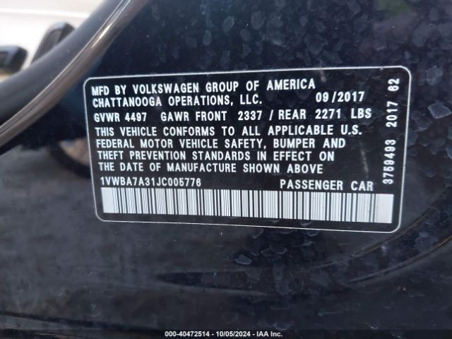 1VWBA7A31JC005776 Volkswagen Passat 2.0t Se