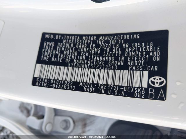 5YFBURHE5FP213543 Toyota Corolla S