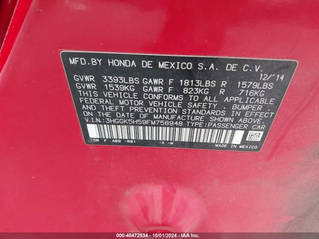 Honda FIT LX 2015 3HGGK5H59FM758948 Image 9