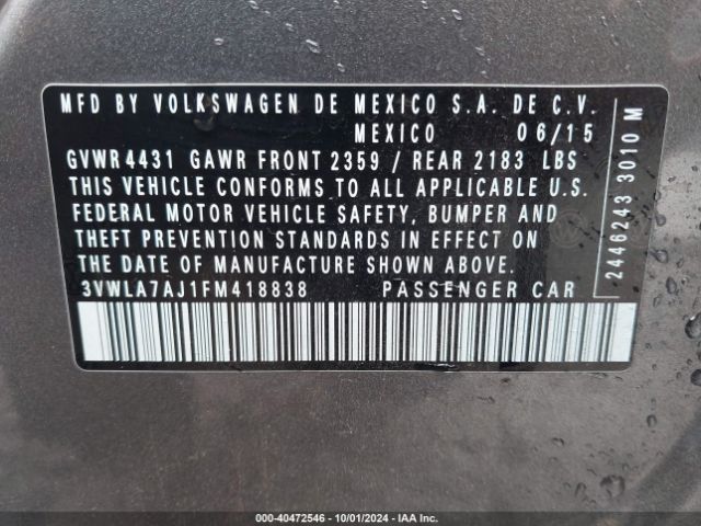 3VWLA7AJ1FM418838 Volkswagen Jetta 2.0l Tdi S