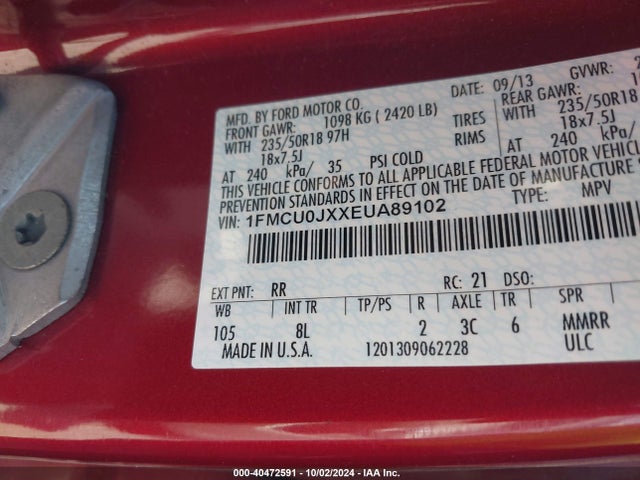 Ford Escape Titanium 2014 1FMCU0JXXEUA89102 Image 9