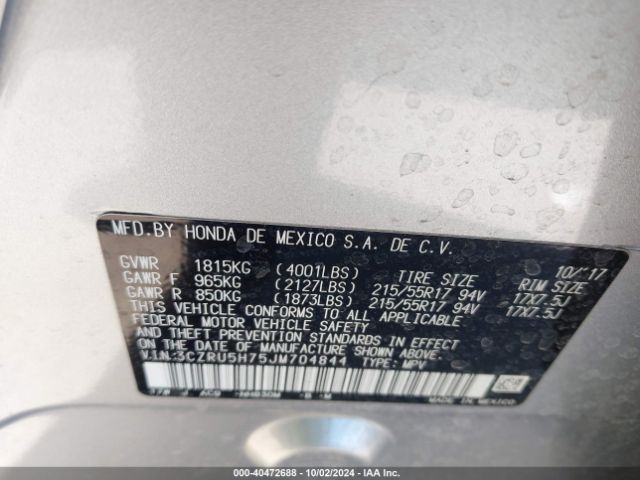 3CZRU5H75JM704844 Honda Hr-v Ex-l