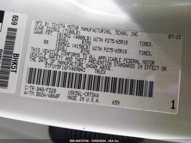 5TFUY5F16FX489043 Toyota Tundra Trd Pro 5.7l V8
