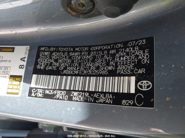 Toyota Corolla Hybrid Le 2023 JTDBCMFE2P3025985 Image 9