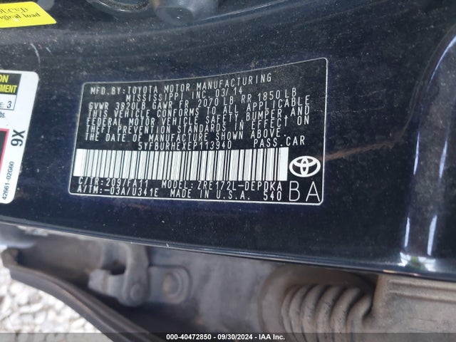 5YFBURHEXEP113940 Toyota COROLLA L