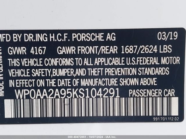 WP0AA2A95KS104291 Porsche 911 CARRERA