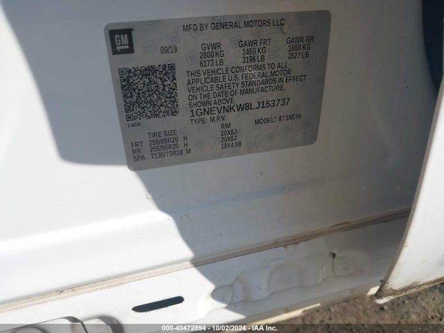 1GNEVNKW8LJ153737 Chevrolet Traverse Awd High Country