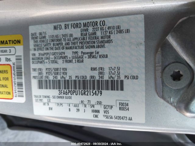 3FA6P0PU1GR215479 Ford Fusion Energi Se Luxury