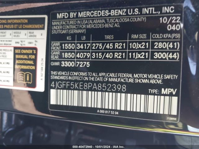 4JGFF5KE8PA852398 Mercedes-Benz Gls 450 4matic
