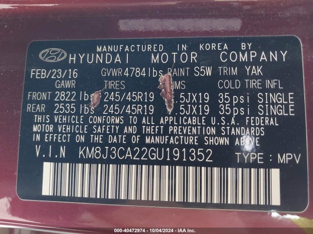 Hyundai Tucson Limited 2016 KM8J3CA22GU191352 Image 9
