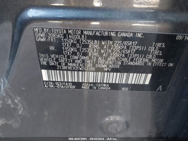 2T3RFREV2FW242386 Toyota Rav4 Xle