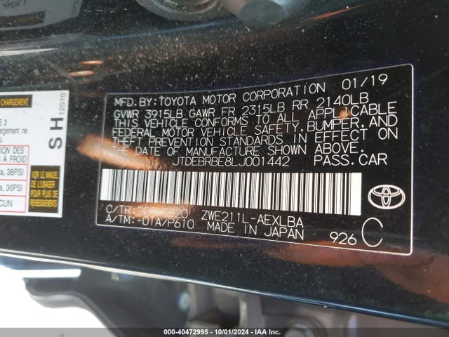 JTDEBRBE8LJ001442 Toyota Corolla Hybrid Le