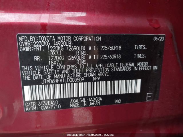 JTMD6RFV1LD003509 Toyota Rav4 Hybrid Limited