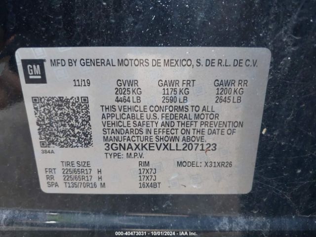 3GNAXKEVXLL207123 Chevrolet Equinox Fwd Lt 1.5l Turbo