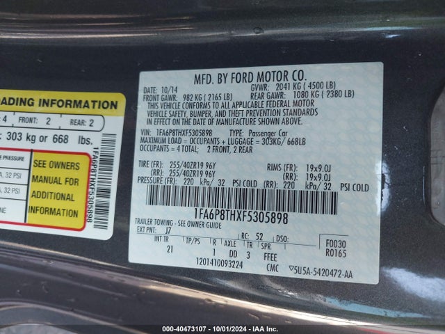 Ford Mustang Ecoboost 2015 1FA6P8THXF5305898 Image 9