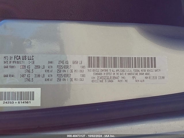 2C4RDGEG6JR189447 Dodge Grand Caravan Gt