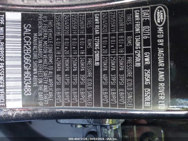 SALCR2BG6GH603483 Land Rover Discovery Sport Hse