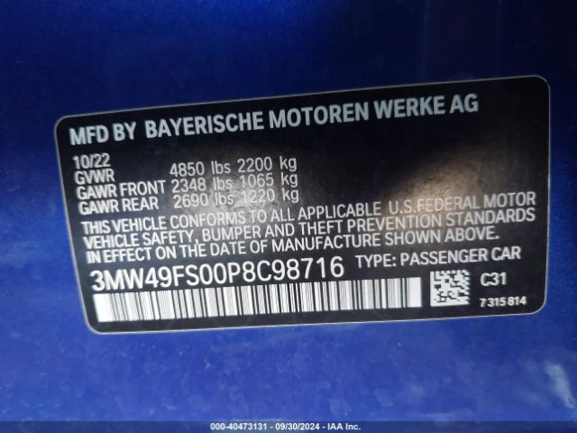 3MW49FS00P8C98716 BMW 3 Series M340i