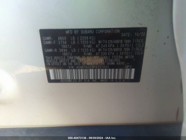 4S4BTAJC0P3127043 Subaru Outback Onyx Edition