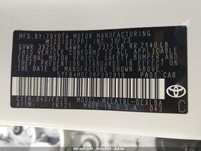 Toyota COROLLA LE 2024 5YFB4MDE2RP092919 Image 9