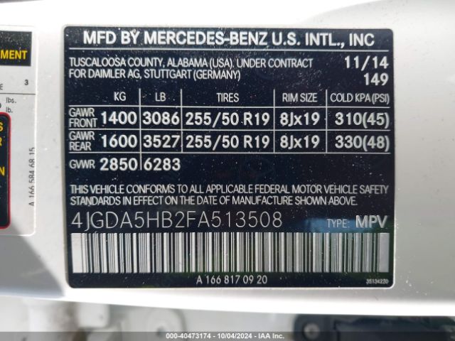 4JGDA5HB2FA513508 Mercedes-Benz Ml 350 4matic