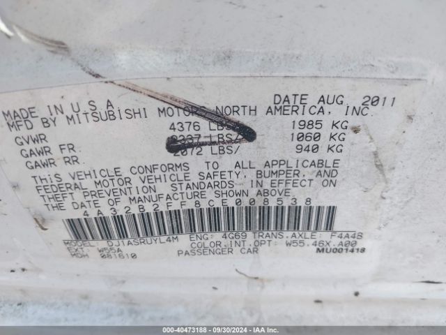 2012 MITSUBISHI GALANT 4A32B2FF8CE008538 Photo 8