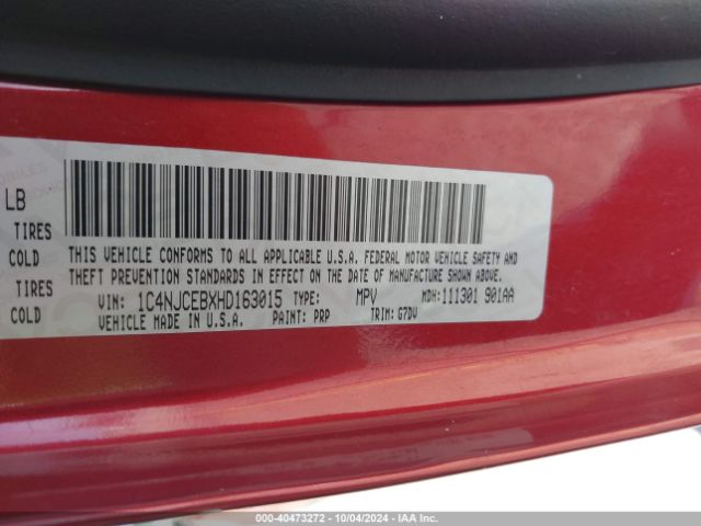 1C4NJCEBXHD163015 Jeep Compass Latitude Fwd