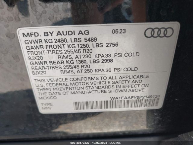 WA1EAAFY6P2149124 Audi Q5 Premium Plus 45 Tfsi S Line Quattro