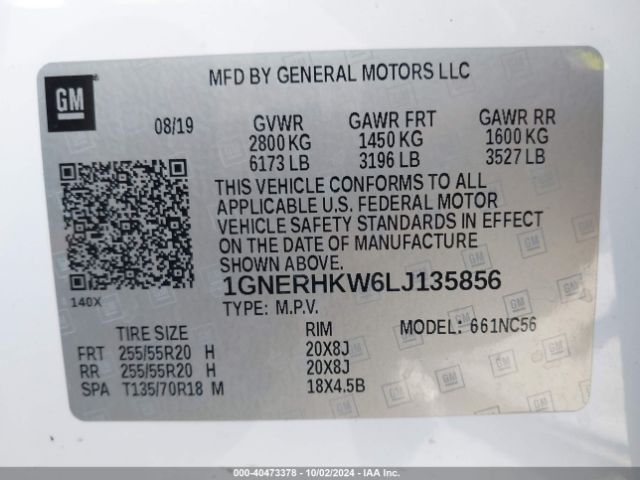 1GNERHKW6LJ135856 Chevrolet Traverse Fwd Lt Leather