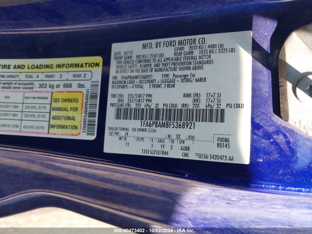 Ford Mustang V6 2015 1FA6P8AM8F5368921 Image 9
