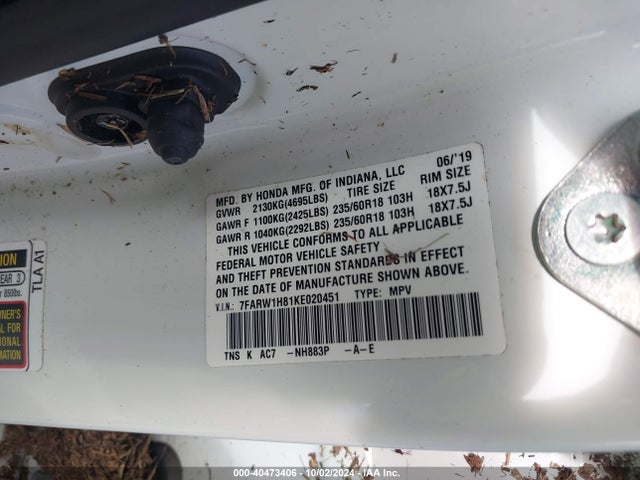 Honda Cr-v Ex-l 2019 7FARW1H81KE020451 Image 9
