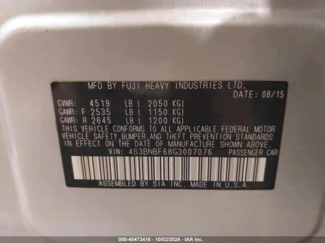 4S3BNBF68G3007076 Subaru Legacy 2.5i Premium
