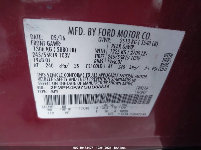 Ford Edge Titanium 2016 2FMPK4K97GBB88838 Image 9