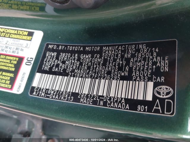 2T1BPRHE7FC236295 Toyota Corolla Le Eco Plus