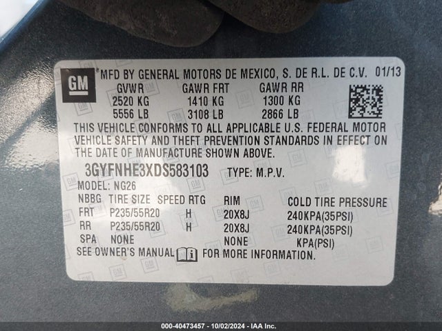 2013 CADILLAC SRX 3GYFNHE3XDS583103 Photo 8