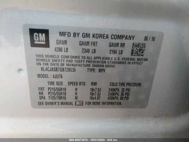 KL4CJASB7GB728535 Buick Encore