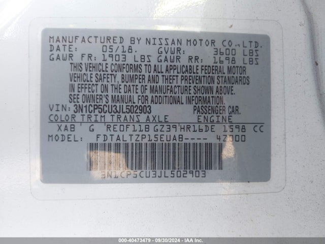 Nissan KICKS SR 2018 3N1CP5CU3JL502903 Image 9