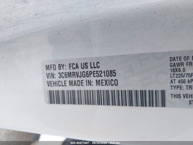 3C6MRVJG6PE521085 RAM Promaster 3500 Cargo Van High Roof 159 Wb Ext
