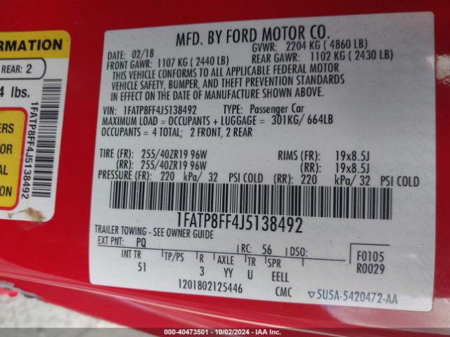 1FATP8FF4J5138492 Ford Mustang Gt Premium